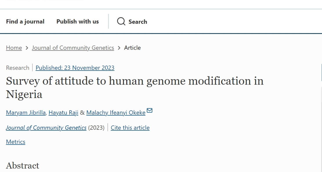 AUN Alum Maryam Jibrilla, NES Professors Hayatu Raji, Malachy Okeke Publish Study on Attitude to Human Genome Modification in Nigeria