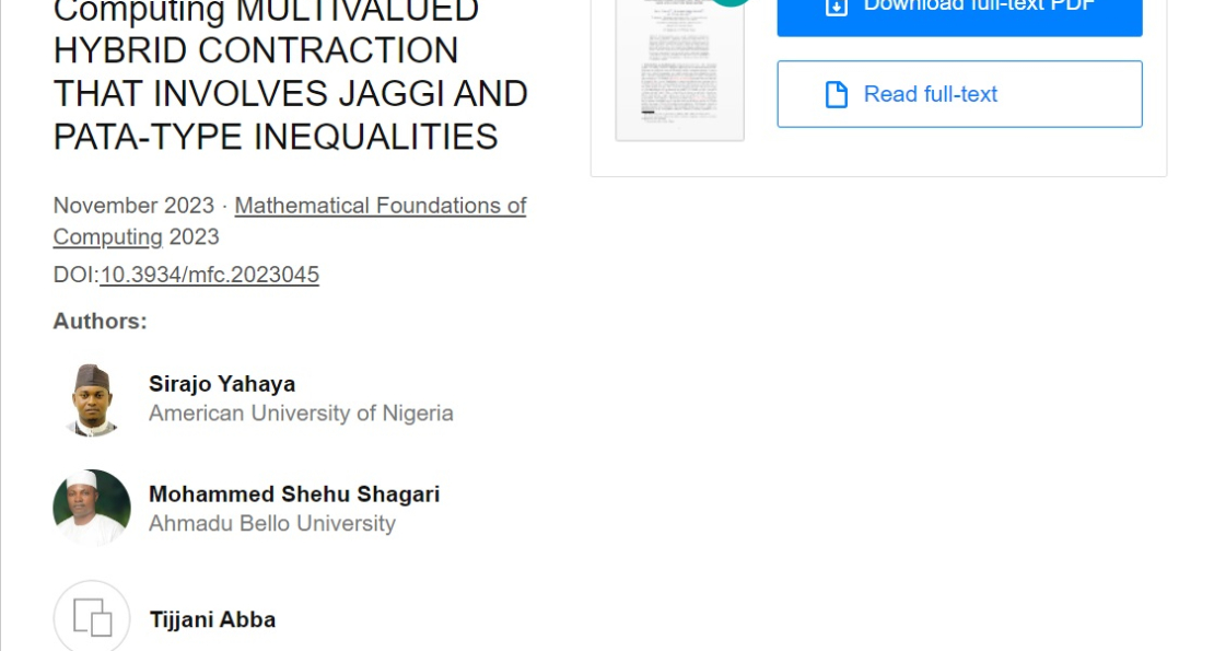 AUN Professor of Mathematics, Dr. Sirajo Yahaya, Others Expand on Metric Space Contraction Theorem