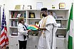 President Ensign with the secretary, Alhaji Khalill M. Kawu.

 - President Margee Ensign receives the Secretary to the Adamawa State Emirate Council, Alhaji Khalill M. Kawu, in her office.