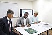 President of AUN, Professor Attahir Yusuf (r) and UNICEF’s Chief of Operations Office, Nigeria Country Office, Mr. Opiyo Nixon (c) signing the MoU, while the UNICEF Chief of Field Office, Bauchi, Dr. Tushar Rane, watches keenly  - The American University of Nigeria (AUN) and the United Nations Children's Fund (UNICEF) on Sept. 5, signed a Memorandum of Understanding (MoU) for a Master's program in "Communication for Social and Behavior Change"