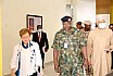 President Ensign leading Brigadier General M.T. Abdullahi to her office; Provost Attahir Yusuf is on the right - Group photograph of visiting Course 44 Participants and senior AUN management
